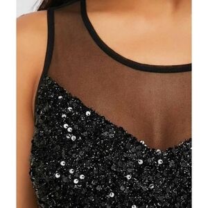 2b Bebe Black Sequin Mesh Sleeveless Top
